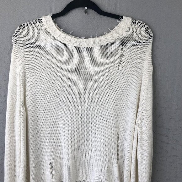 Wooden Ships Sweater Womens M/L White Distressed Open Knit Hi-Low Pullover Boho - Picture 9 of 15